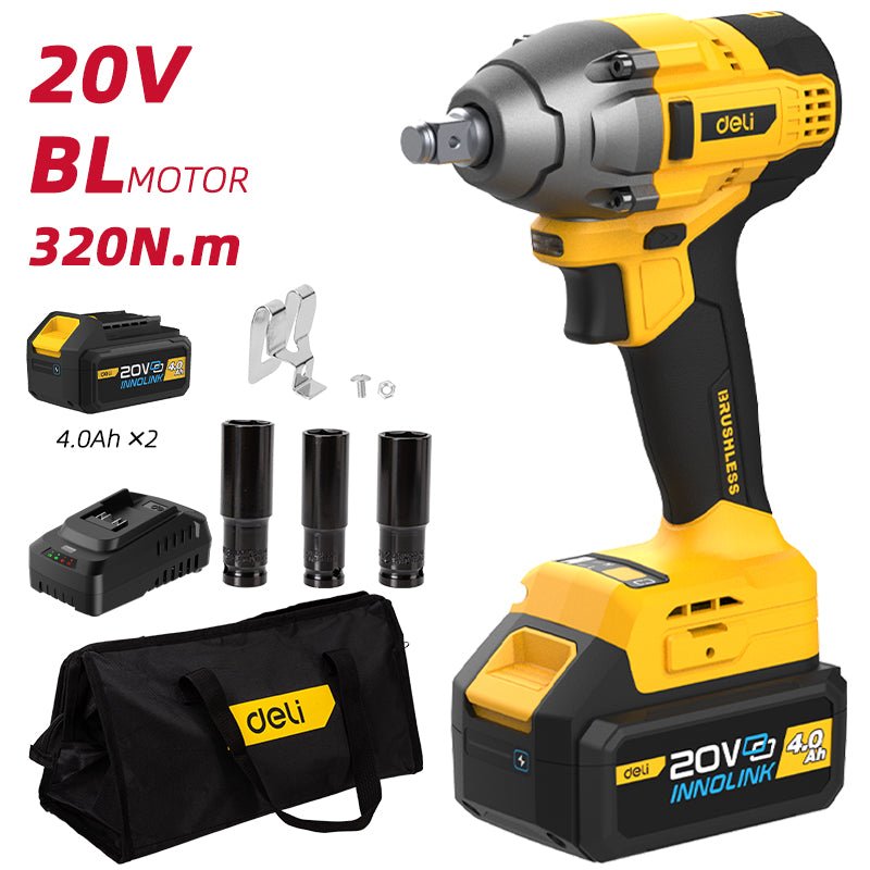 Deli 20V Brushless Motor Lithium-ion Impact Wrench 4.0Ah (2) - فرد شد طربوش على البطارية