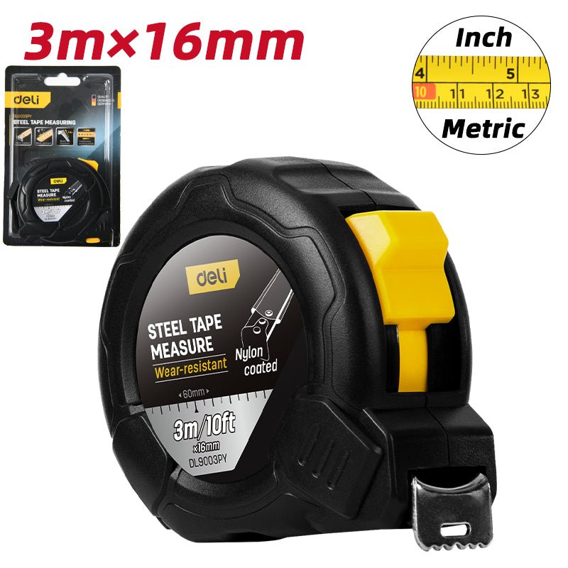 Deli Nylon-Coated Steel Tape Measure (3m/10ft*16mm) -  متر صناعي (شفرة ملبس نيلون)