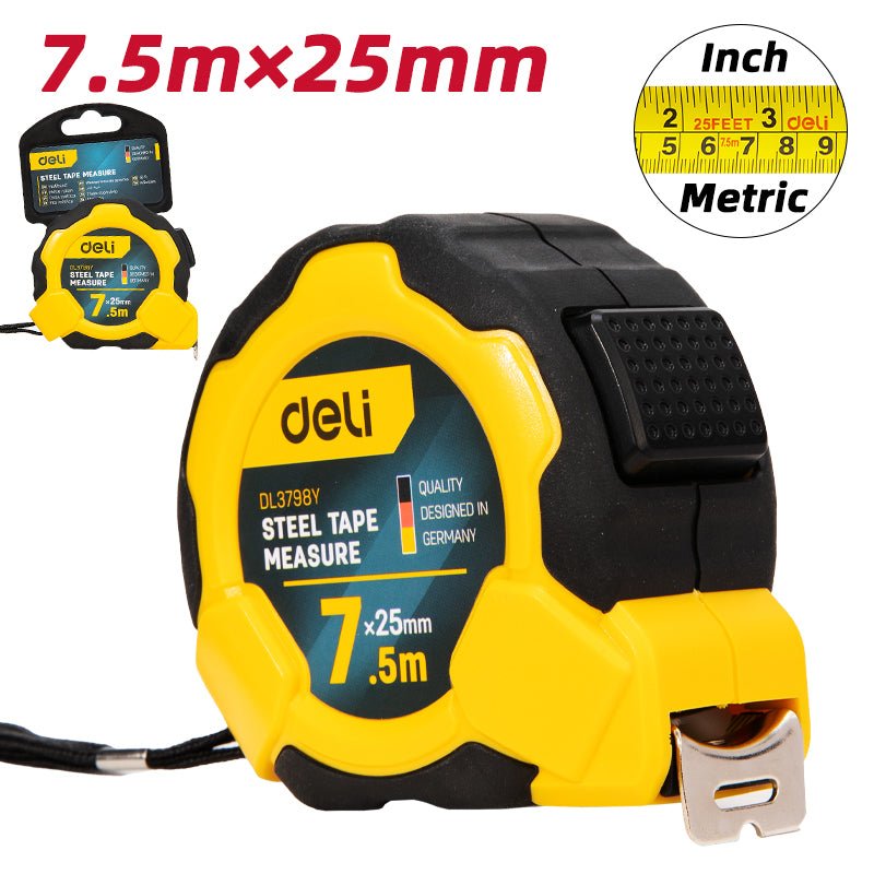Deli Steel Measure Tape (7.5m*25mm) (Self-Lock) - متر قياس