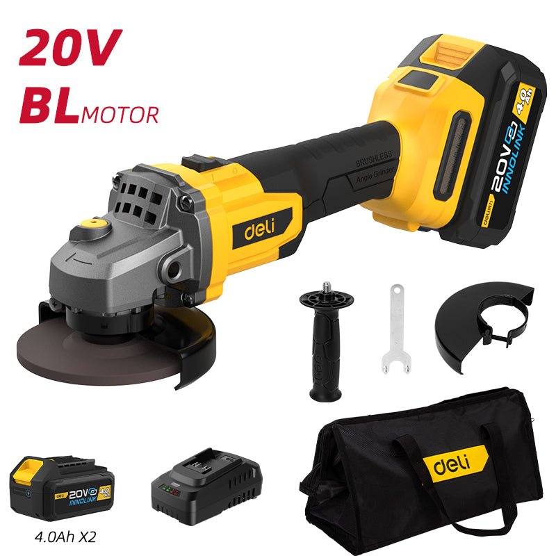 Deli 20V Brushless Motor Lithium-ion Angle Grinder 4.0Ah (2) (115mm) - صاروخ عالبطارية +2 بطارية كبيرة