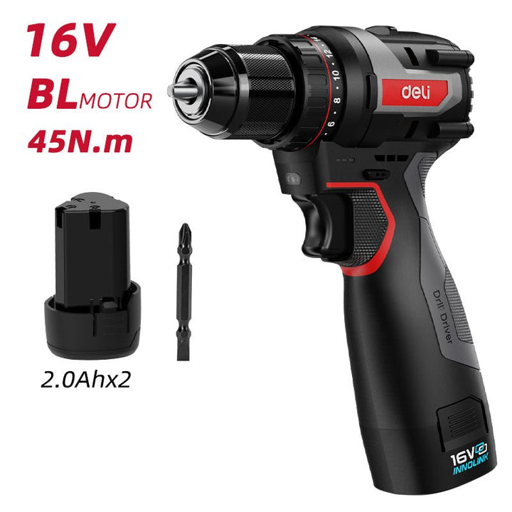 Deli 16V Brushless Motor Lithium-Ion Impact Drill 2.0Ah (2) Red Series (Torque S. 20+1+1) - مقدح بطارية ليثيوم