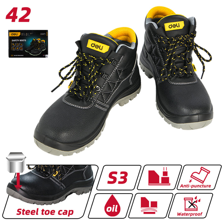 Deli Safety Boots (Size 42) - حذاء عمال مع حماية اسود