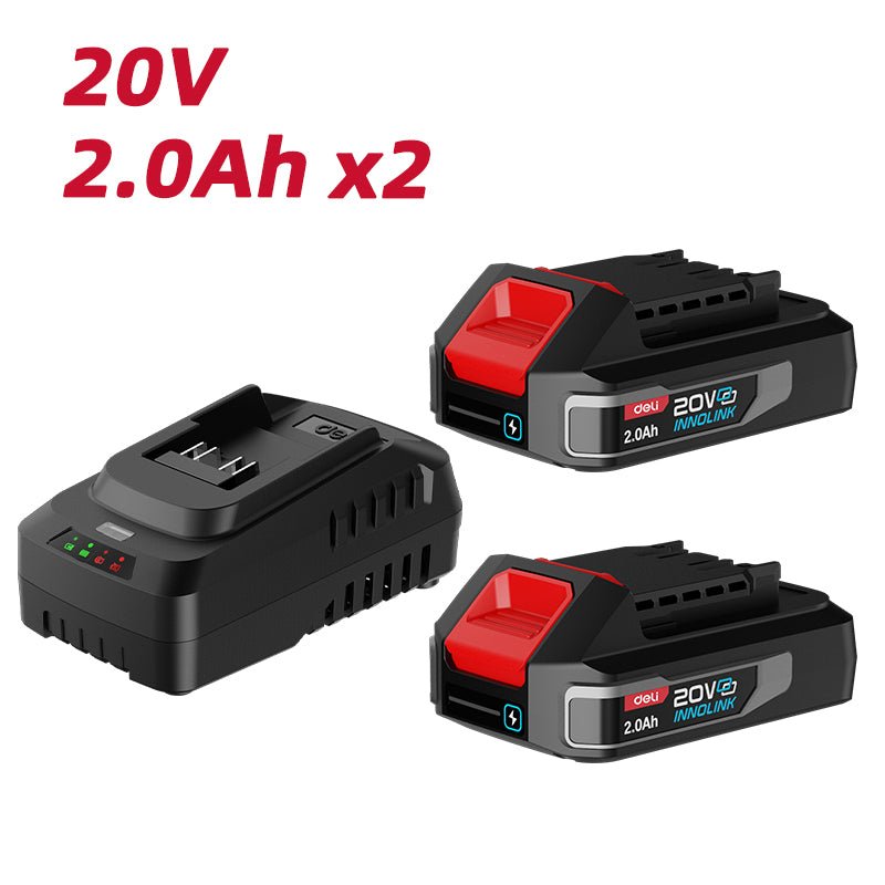 Deli 20V Lithium-ion Battery and Charger Set Red Series (2.0Ah x2) - (2) شاحن + بطاري