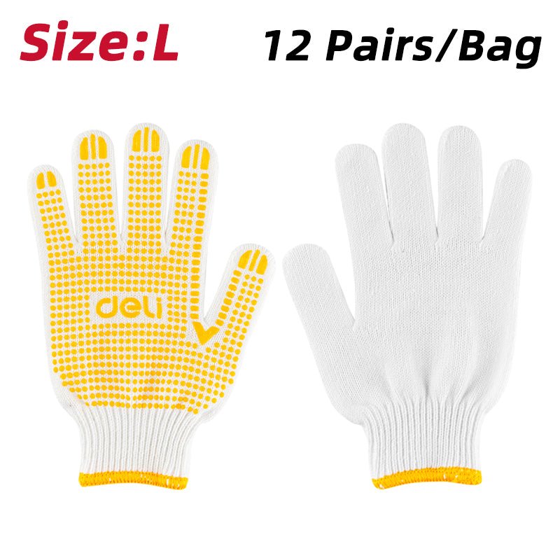 Deli Knitted & PVC Dots Gloves (12 Pairs) Size L - قفازات محبوكة بنقاط PVC