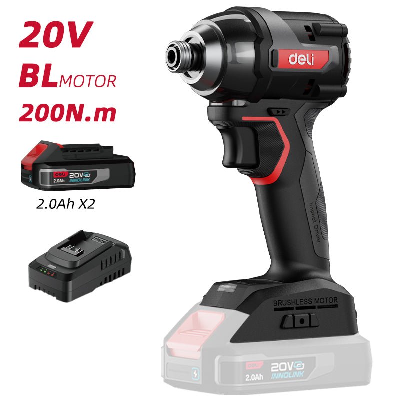 Deli 20V Brushless Motor Lithium-ion Impact Driver 2.0Ah (2) Red Series - مقدح شد براغي تورك