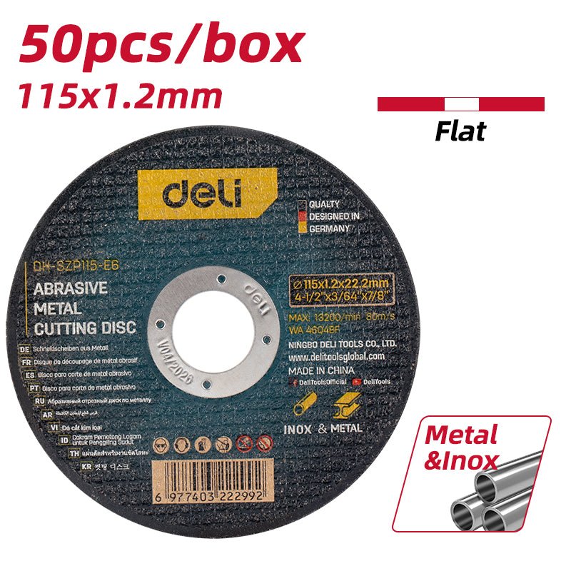 50Pcs Abrasive Metal Cutting Disc (115x1.2mm) - (50) ديسك قص حديد - Deli Tools Lebanon