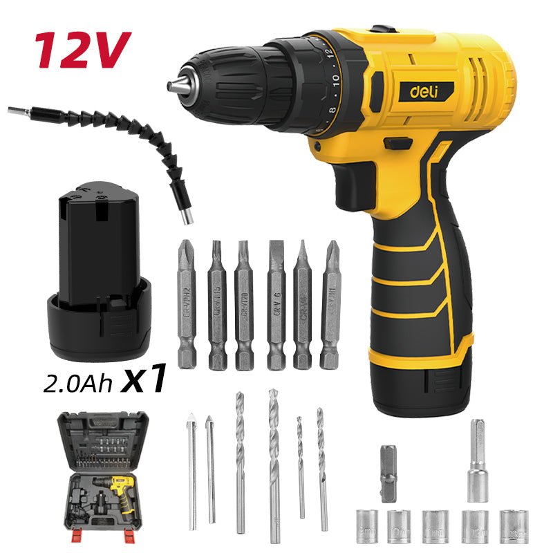 Deli 12V Lithium-ion Cordless Drill Set - مقدح بطارية ليثيوم