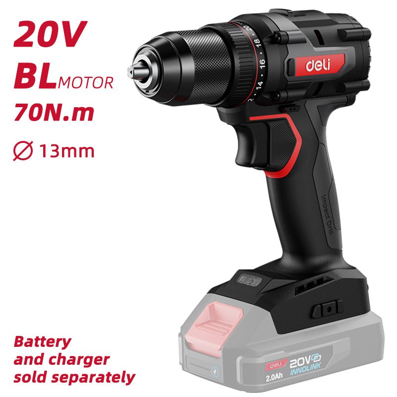 Deli 20V Brushless Motor Lithium-ion Cordless Drill 70N.m Red Series (Tool Only) - مقدح بطارية صناعي