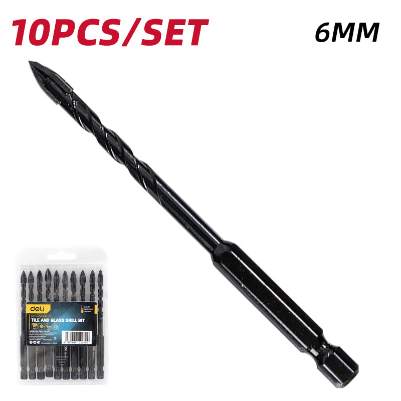 Deli 10pcs Tile & Glass Drill Bit Set (6mm) - مجموعة 10 قطع من ريش حفر الزجاج