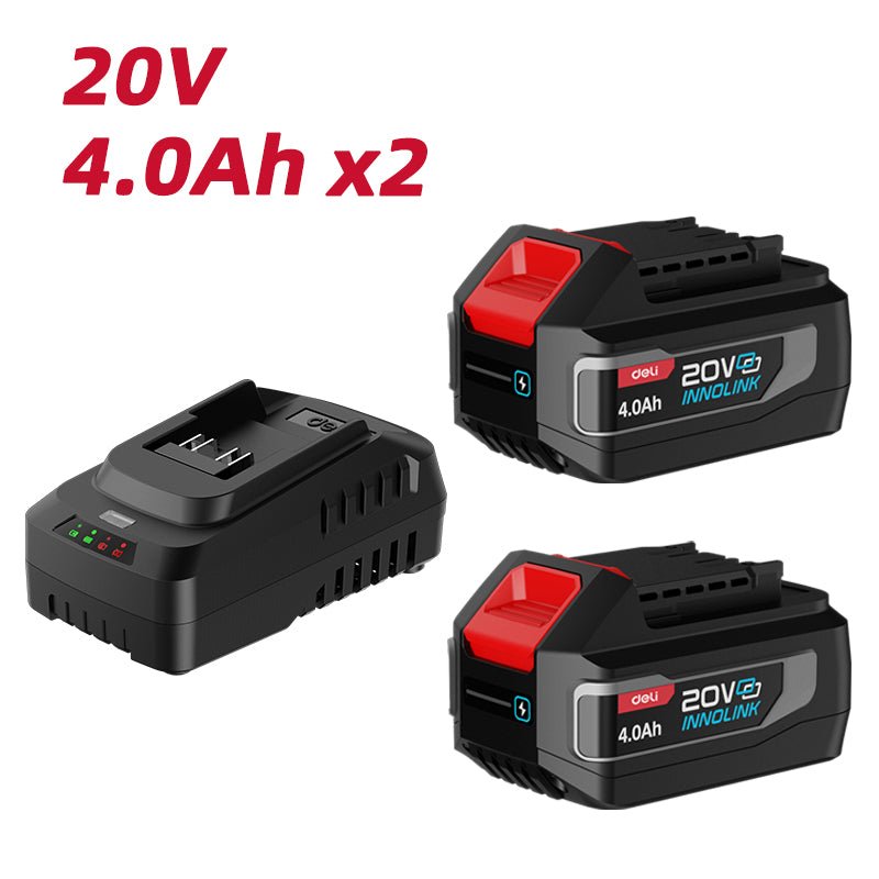 Deli 20V Lithium-ion Battery and Charger Set Red Series (4.0Ah x2) - (2) شاحن + بطاري