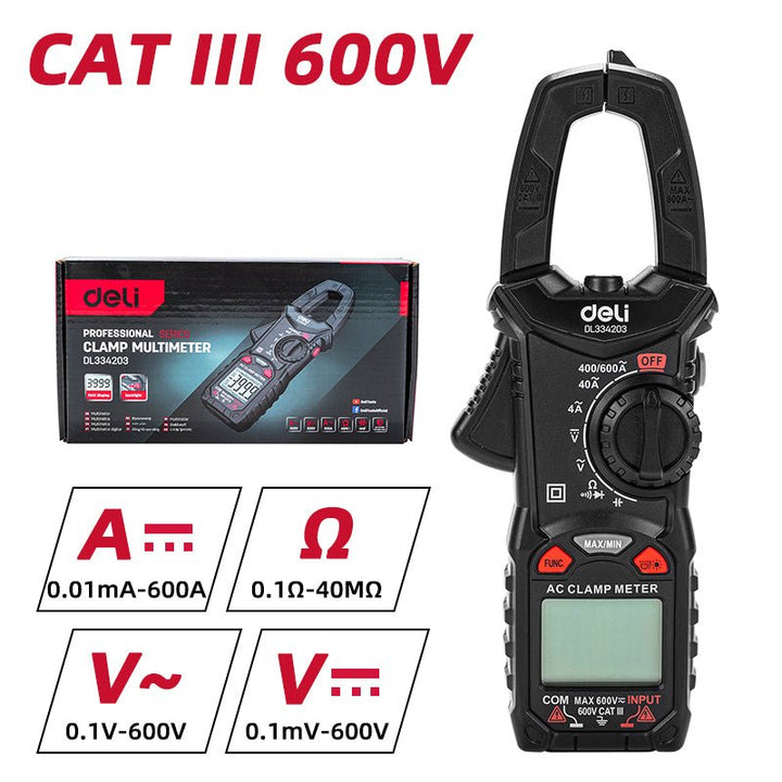 Deli Clamp-On Digital Multimeter (CAT III 600V) (Red Series) - كلامبميتر ديجيتال