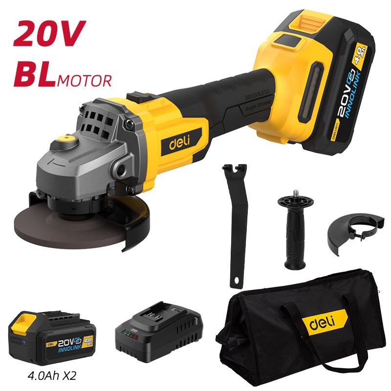 Deli 20V Brushless Motor Lithium-ion Angle Grinder 4.0Ah (2) (100mm) - صاروخ عالبطارية +2 بطارية كبيرة