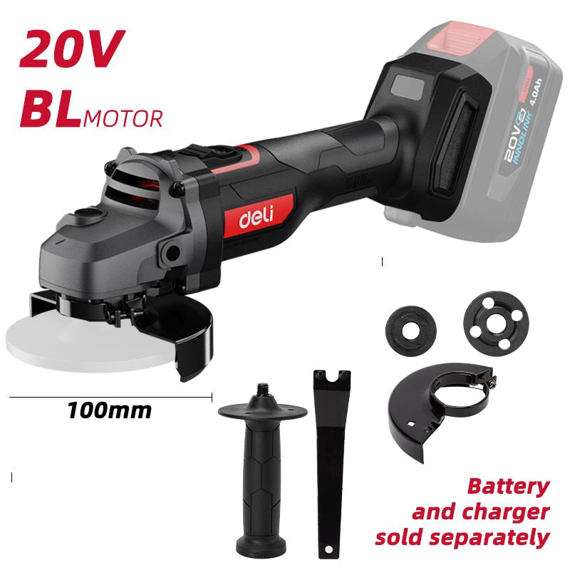 Deli 20V Brushless Motor Lithium-ion Angle Grinder Red Series (100mm) (Tool Only) - صاروخ عالبطارية