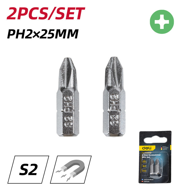 Deli 2Pcs Screwdriver Bits Set (PH2x25mm) - مجموعة رؤوس مفكات براغي – 2 قطعة