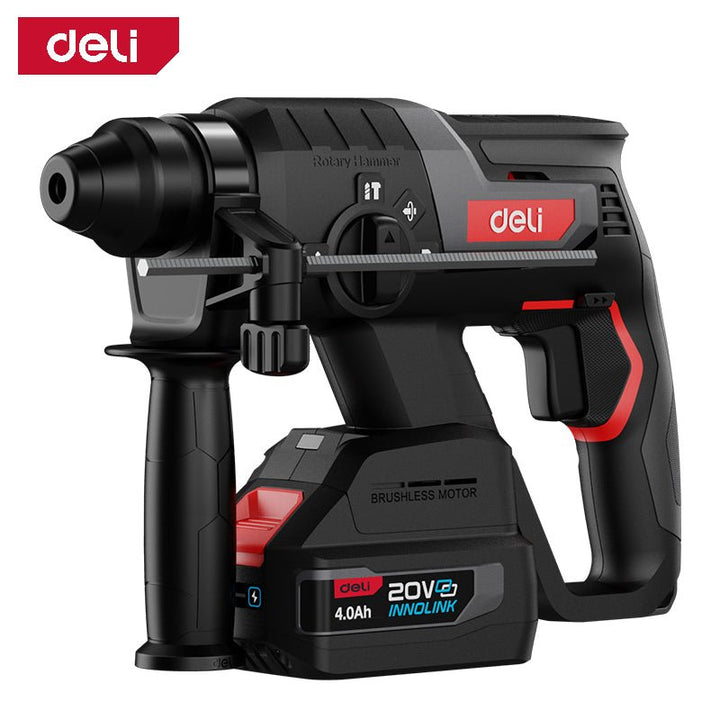 Deli 20V Cordless Rotary Hammer Drill with Brushless Motor and Auxiliary Handle