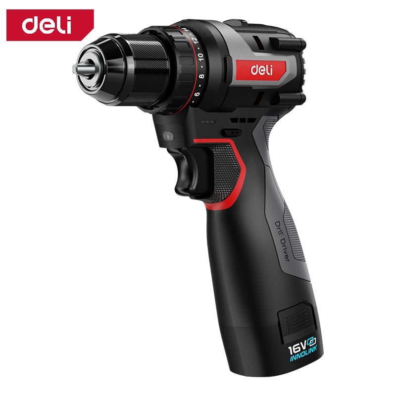 Deli 16V Brushless Motor Lithium-Ion Cordless Drill 2.0Ah (2) Red Series - مقدح بطارية ليثيوم