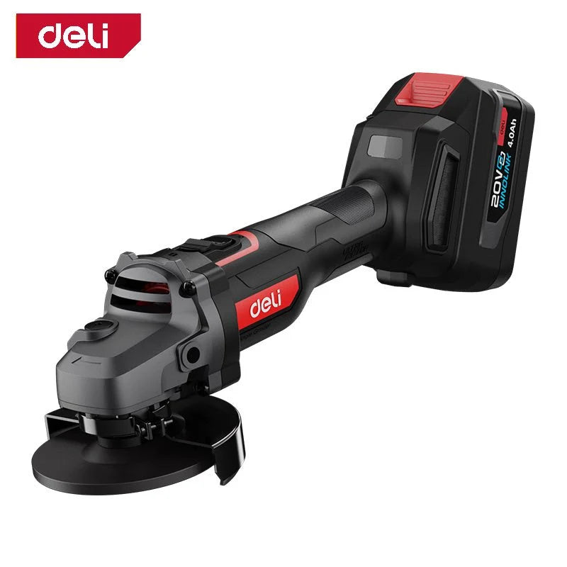 Deli 20V Brushless Angle Grinder - 4.0Ah Battery (1) - 100mm - Red Series - صاروخ عالبطارية +2 بطارية كبيرة