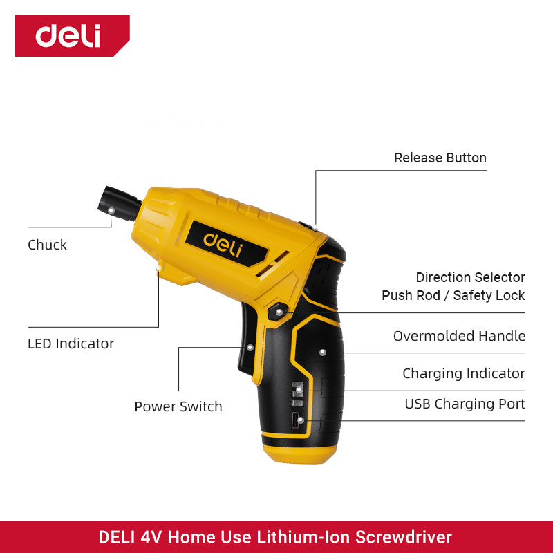 Deli 4V Lithium-ion Cordless Screwdriver 15pc Set (3N.m) - مفك بطارية قلم + شنطة + اكسسوار