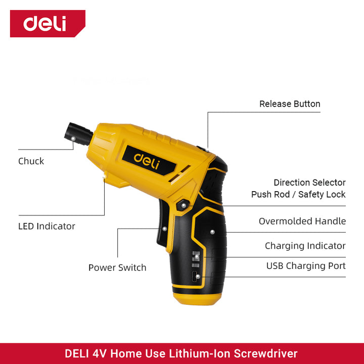 Deli 4V Lithium-ion Cordless Screwdriver 15pc Set (3N.m) - مفك بطارية قلم + شنطة + اكسسوار