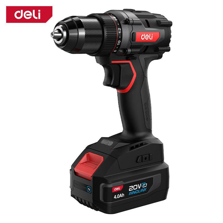 Deli Tools 20V Brushless Impact Drill Red Series 50N.m 4.0Ahx1 - مقدح بطاريتين ليثيوم شنطة صناعي
