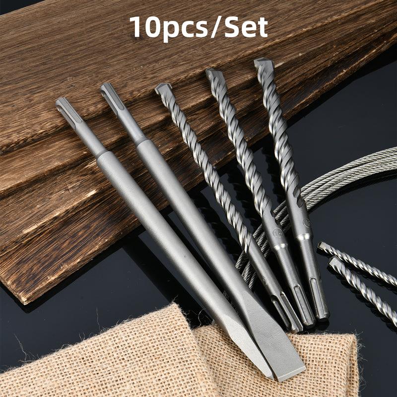 10Pcs Hammer Drill Bits And Chisels Set - مجموعة 10 قطع من ريش الحفر والمطارق