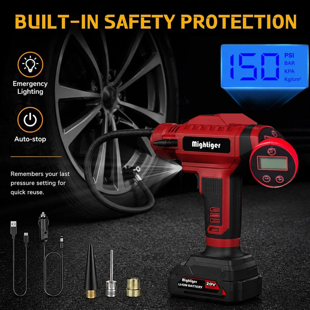 20V Cordless Battery Auto Air Compressor 150psi