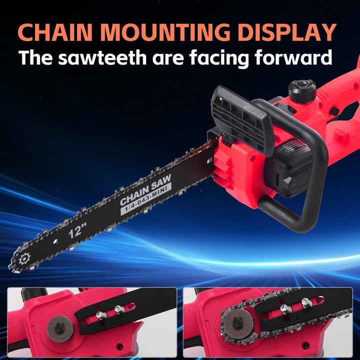 21V Cordless 12" Battery ChainSaw with Two Batteries - منشار بطارية