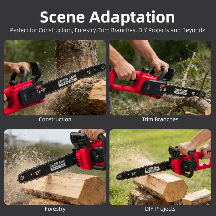21V Cordless 12" Battery ChainSaw with Two Batteries - منشار بطارية