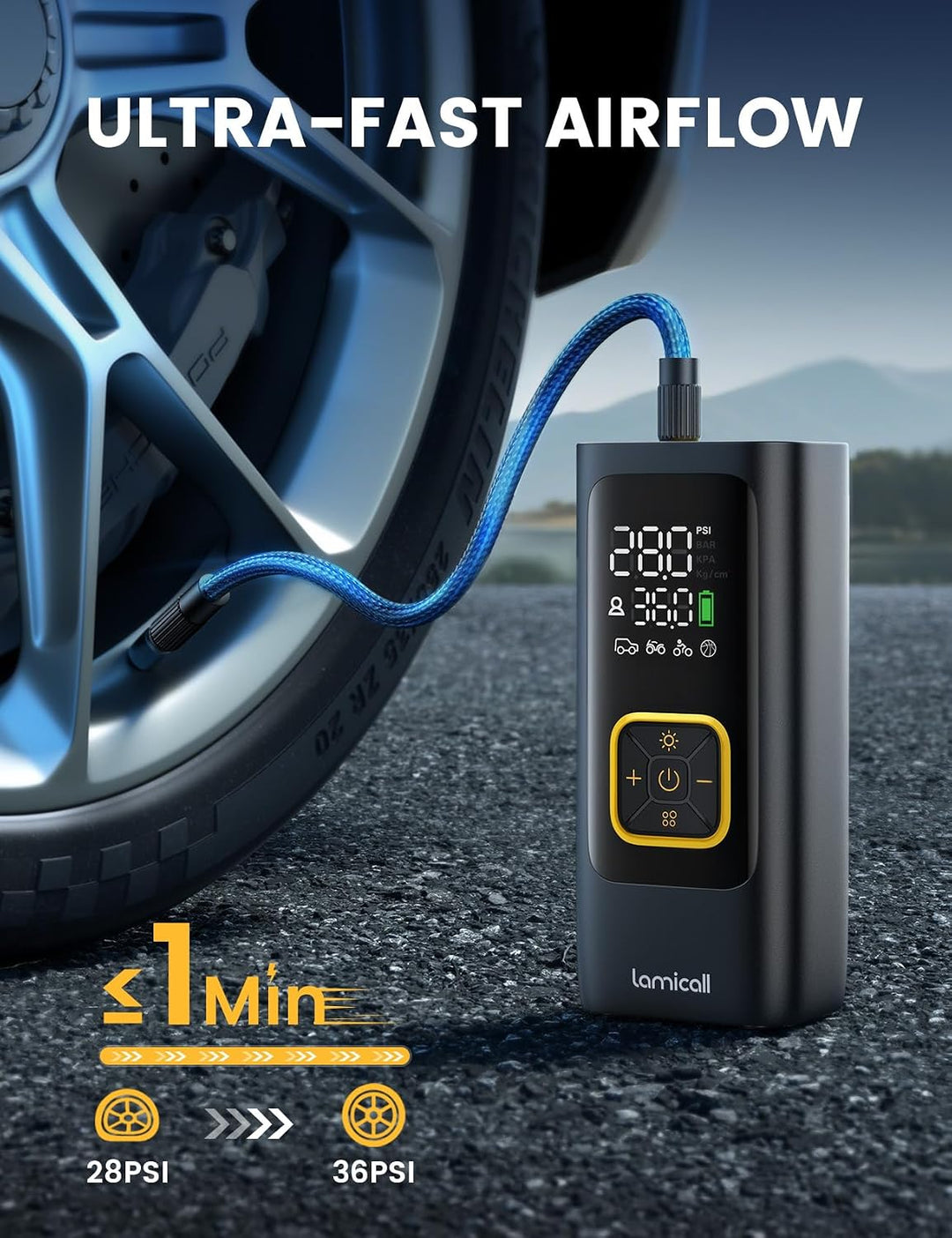 Battery Portable Tire Inflator 150PSI 30L/min - منفاخ دواليب بطارية