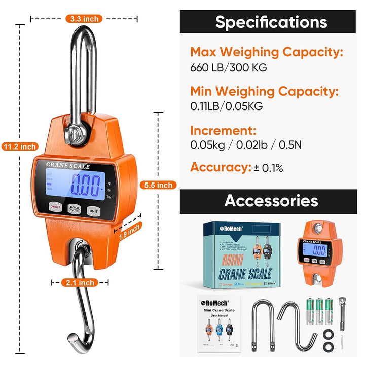 300KG Digital Aluminum Cast Hanging Scale with Hooks - ميزان تعليق إلكترون