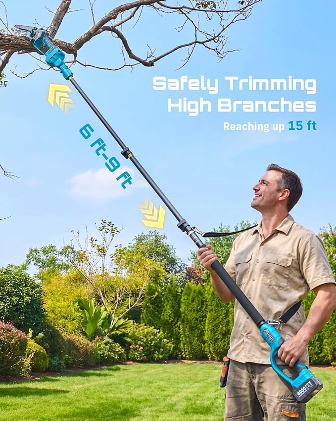 1.5m 21V Pole Battery Shears + Chainsaw - 2 Batteries - طقم منشار + مقص+عصاية
