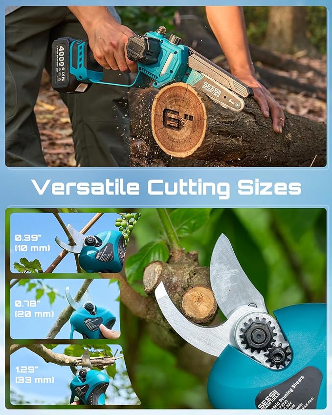1.5m 21V Pole Battery Shears + Chainsaw - 2 Batteries - طقم منشار + مقص+عصاية