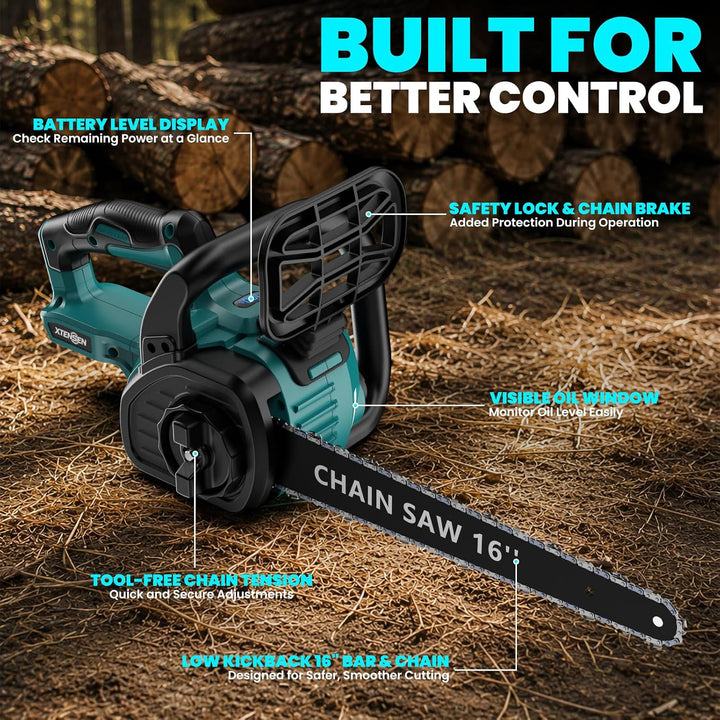21V Cordless 16" Battery ChainSaw with Two 4.0Ah Batteries - منشار بطارية