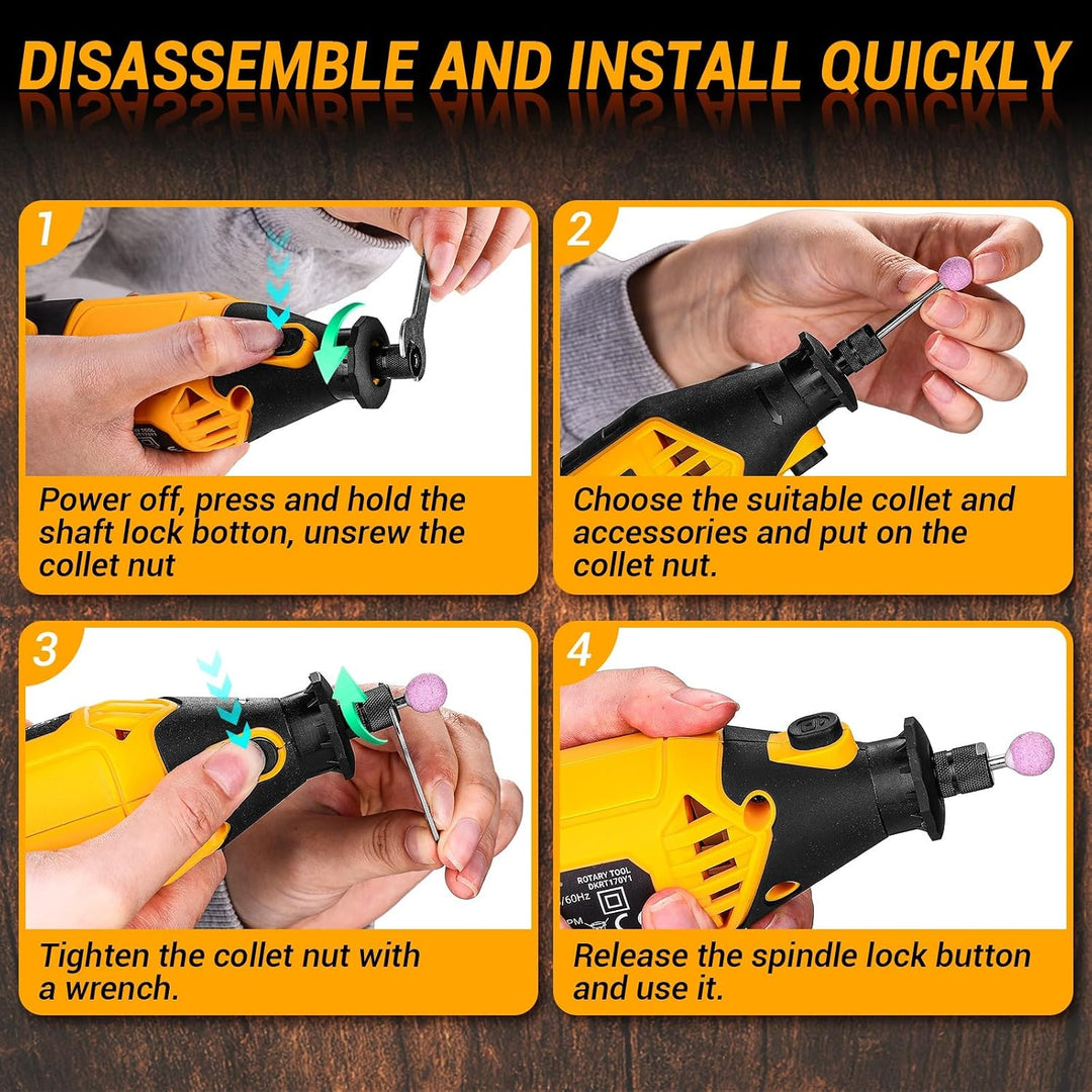 135W Mini Grinder Rotary Tool 42Pcs Set - طقم مكنة حفر وتنظيف مع رؤوس