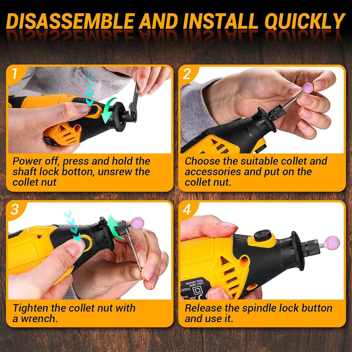 135W Mini Grinder Rotary Tool 42Pcs Set - طقم مكنة حفر وتنظيف مع رؤوس