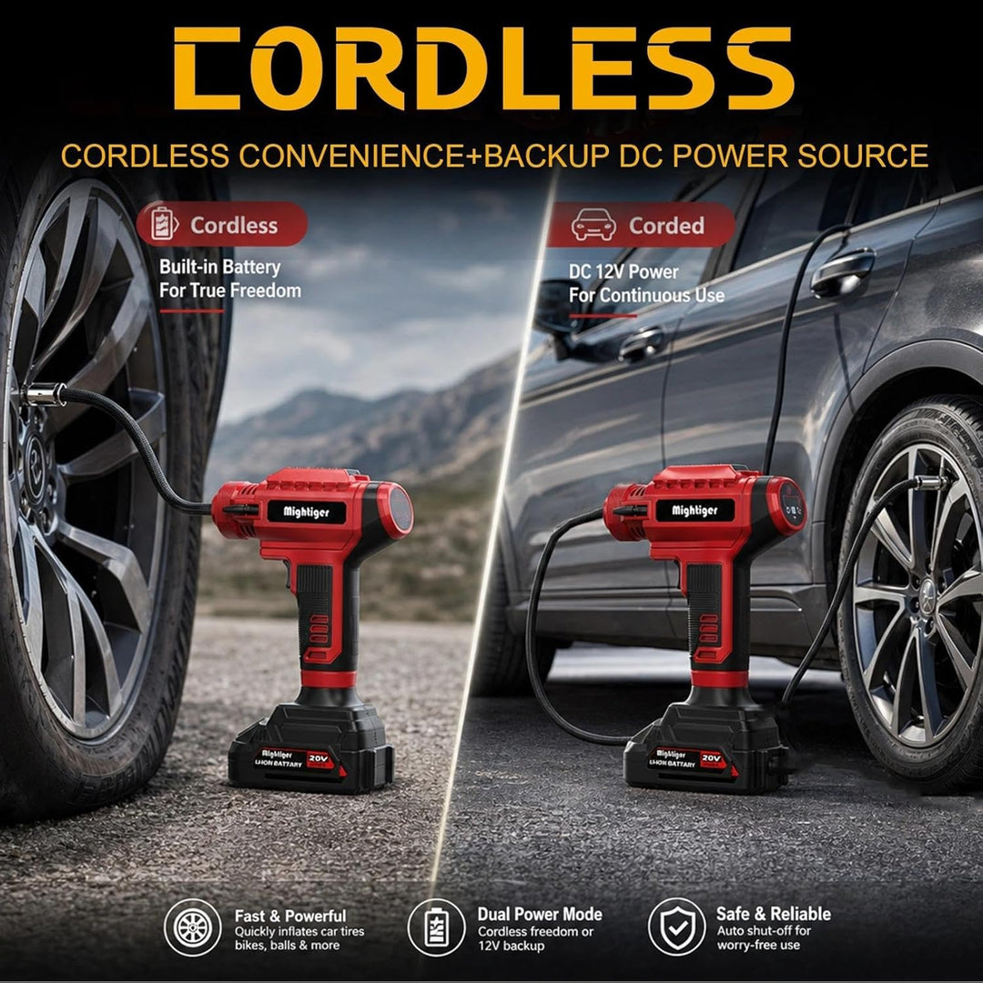 20V Cordless Battery Auto Air Compressor 150psi