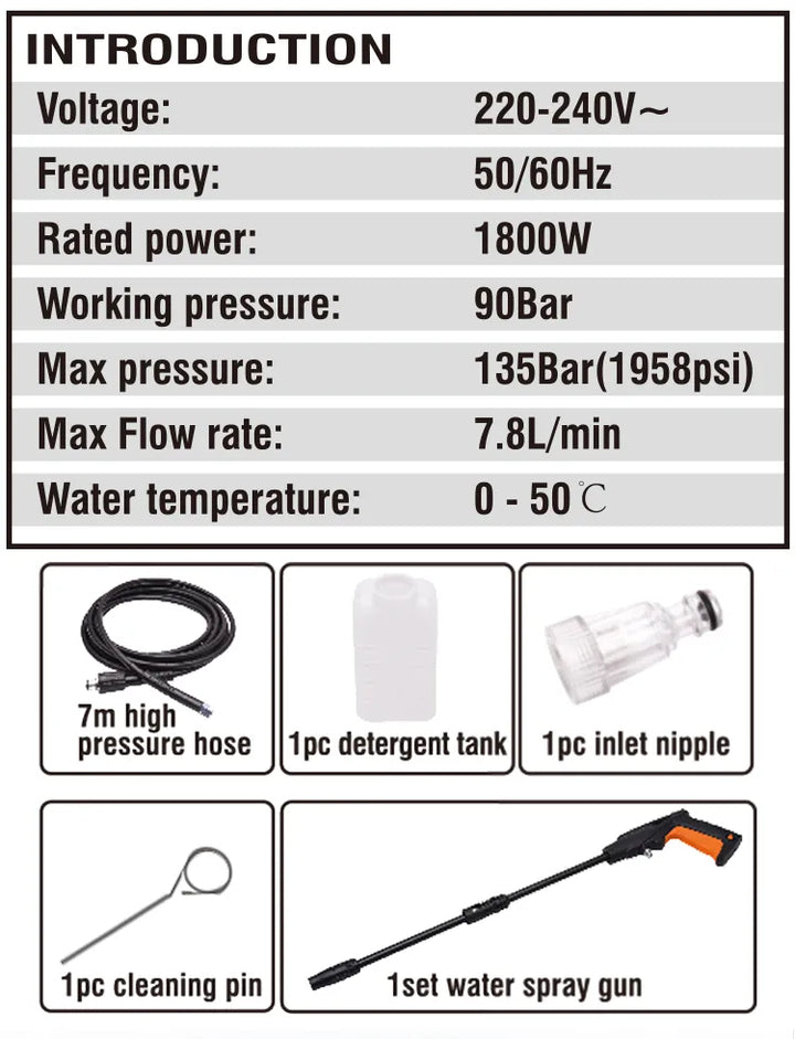 1800W-135Bar High Pressure Washer - مضخة غسيل