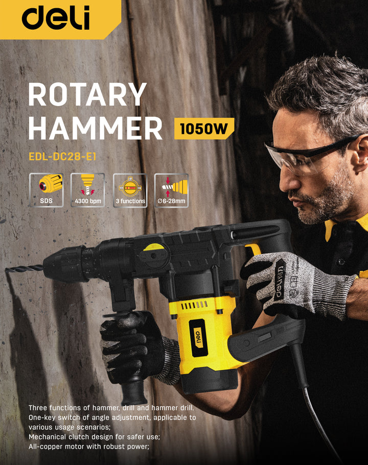 Deli 1050W Rotary Hammer SDS MAX - كومبرسور برم وتكسير صناعي
