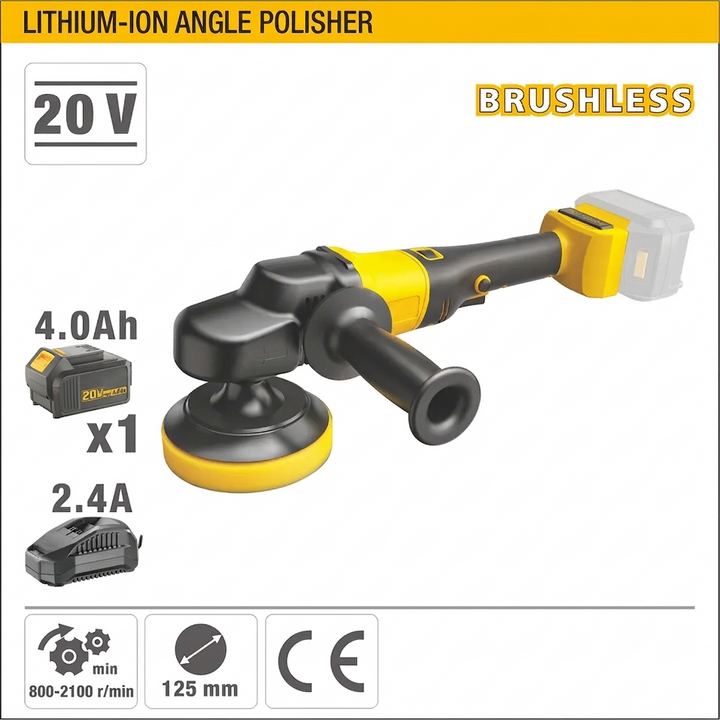 20V Brushless Battery Angle Polisher 4.0ah 6 Speed 125mm - صاروخ بوليش وتلميع عالبطارية