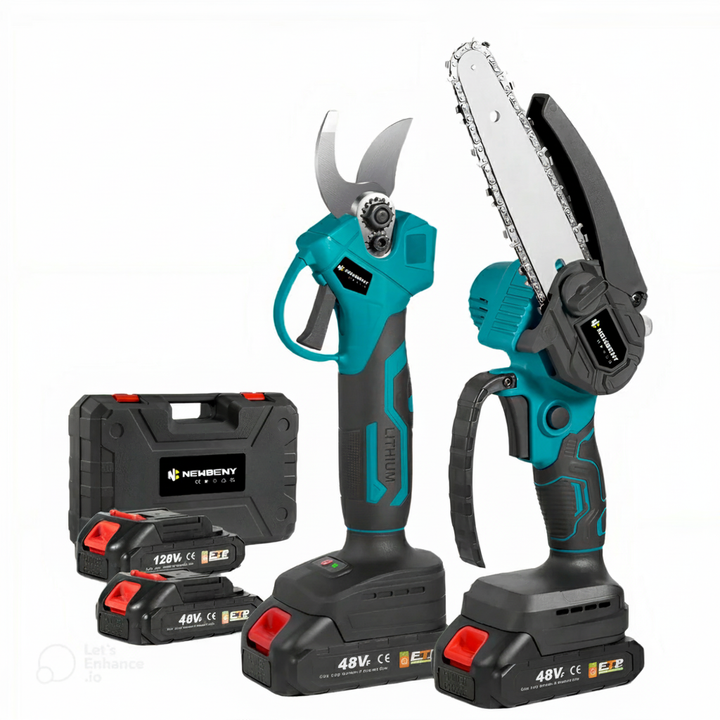 Cordless 6" Chainsaw & 25mm Pruning Shears 2Pcs Combo Kit With 2 Batteries and Charger