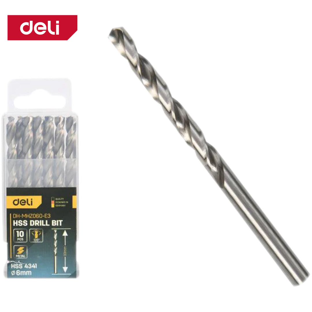 Deli 4341 Hss Drill Bit 6mmx100mm (10pcs) - HSS 4341 ريشة حديد