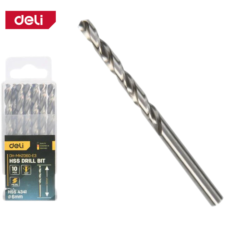 Deli 4341 Hss Drill Bit 6mmx100mm (10pcs) - HSS 4341 ريشة حديد