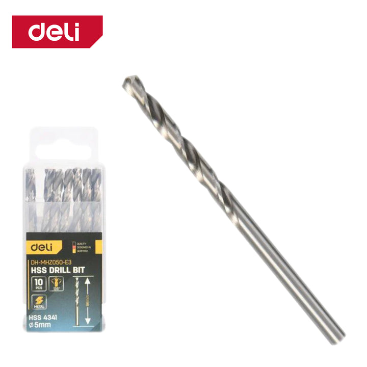 Deli 4341 Hss Drill Bit 5mmx90mm (10pcs) - HSS 4341 ريشة حديد