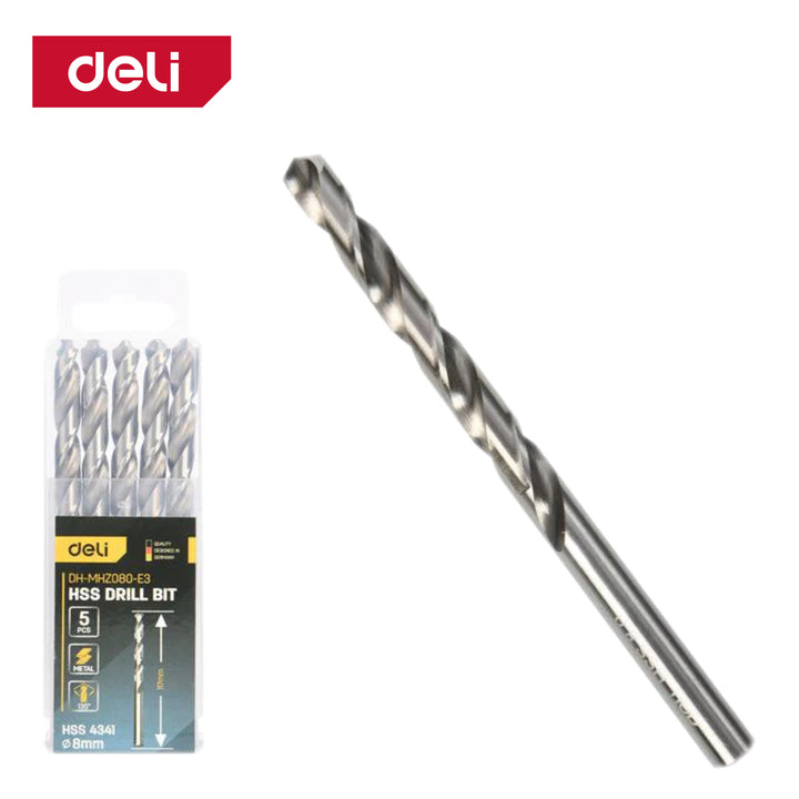Deli 4341 Hss Drill Bit 8mmx120mm (5pcs) - HSS 4341 ريشة حديد