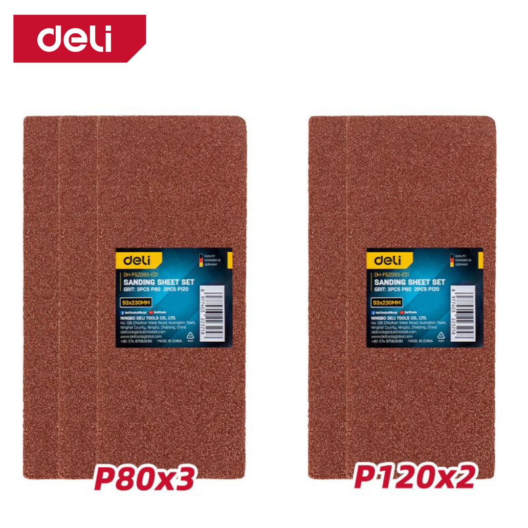 Deli 5Pcs Sanding Sheet Set (93x230mm) - 5pcs  طقم ورق حفافة