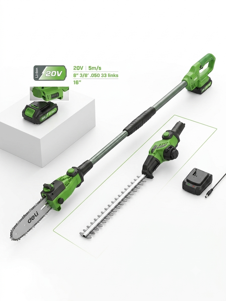 20V Brushless Motor Cordless Hedge Trimmer & Chainsaw - مقص تشحيل سياج مع منشار جنزير لاسلكي بمحرك براشلس