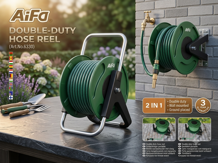 Wall Mounted Double-Duty Hose Reel - بَكْرة خرطوم مي حايط دبل ديوتي