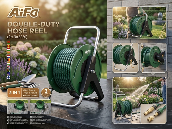 Wall Mounted Double-Duty Hose Reel - بَكْرة خرطوم مي حايط دبل ديوتي