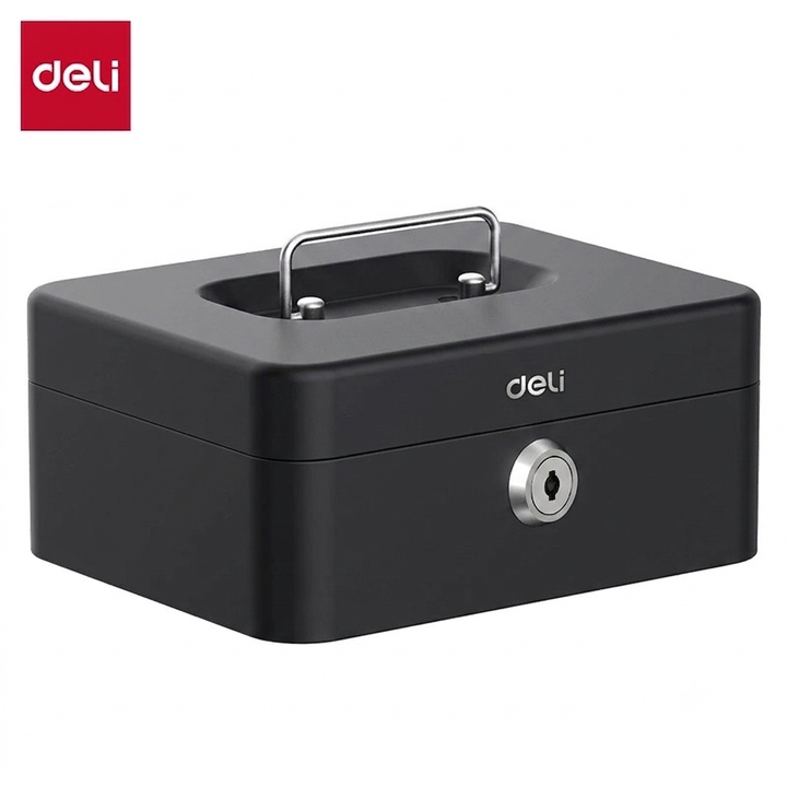 Deli Durable Stainless Steel Cash Box (Black) - صندوق نقدي