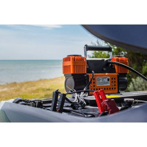Double Cylinder Auto Air Compressor With Battery Clamps